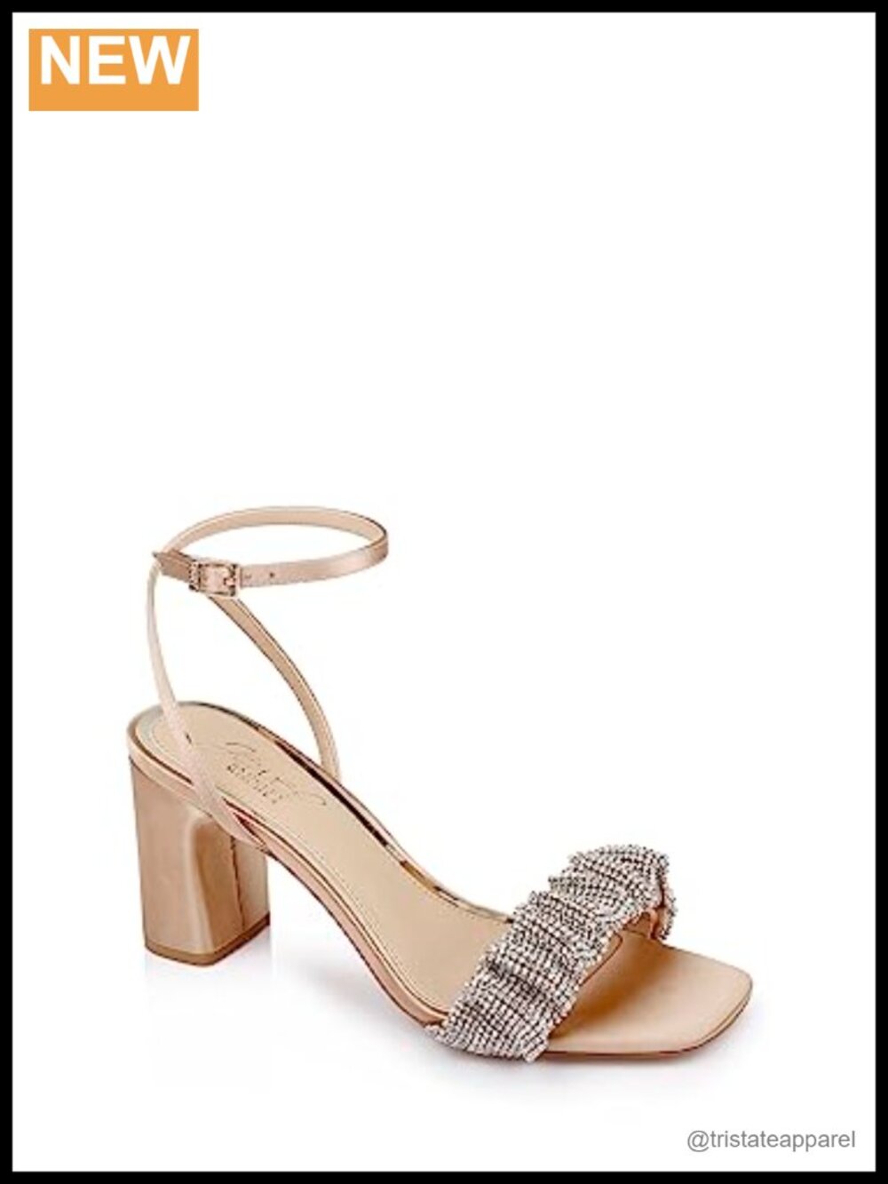 Bejeweled Ankle Strap Block Heel Lace Up Satin Sandal